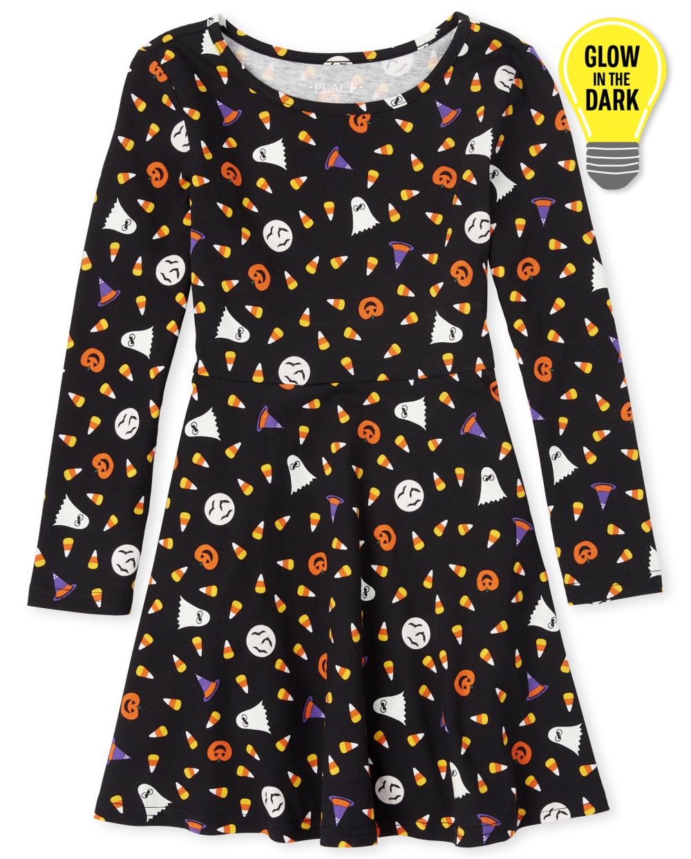 

Girls Halloween Glow Skater Dress - Black - The Children's Place