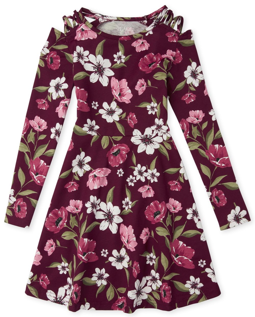 

Girls Print Cut Out Skater Dress - Red - The Children's Place