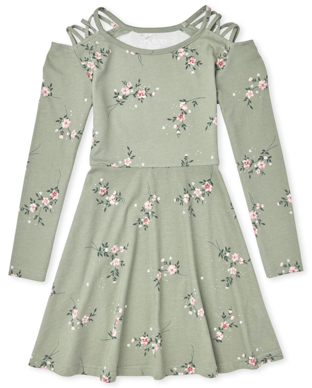 

Girls Print Cut Out Skater Dress - Green - The Children's Place
