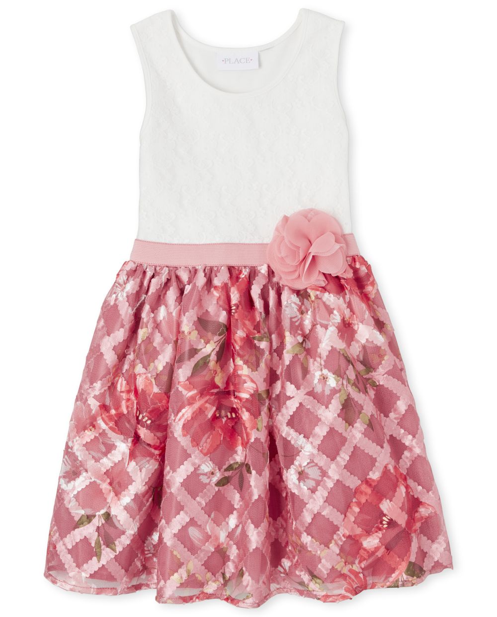 

Girls Lace And Floral Knit To Woven Dress - Pink - The Children's Place
