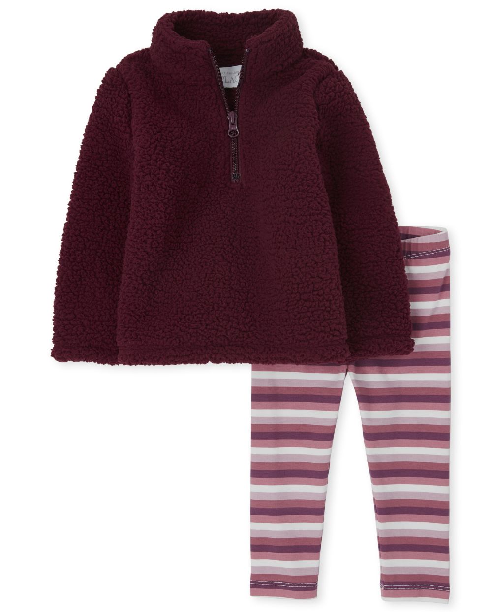 

Baby Girls Toddler Striped Sherpa Outfit Set - Red - The Children's Place
