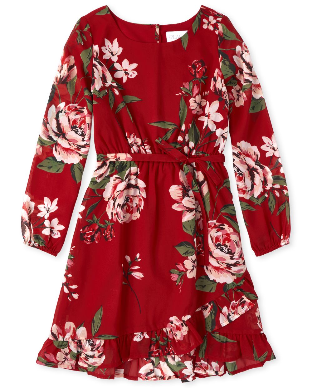 

Girls Floral Ruffle Dress - Red - The Children's Place