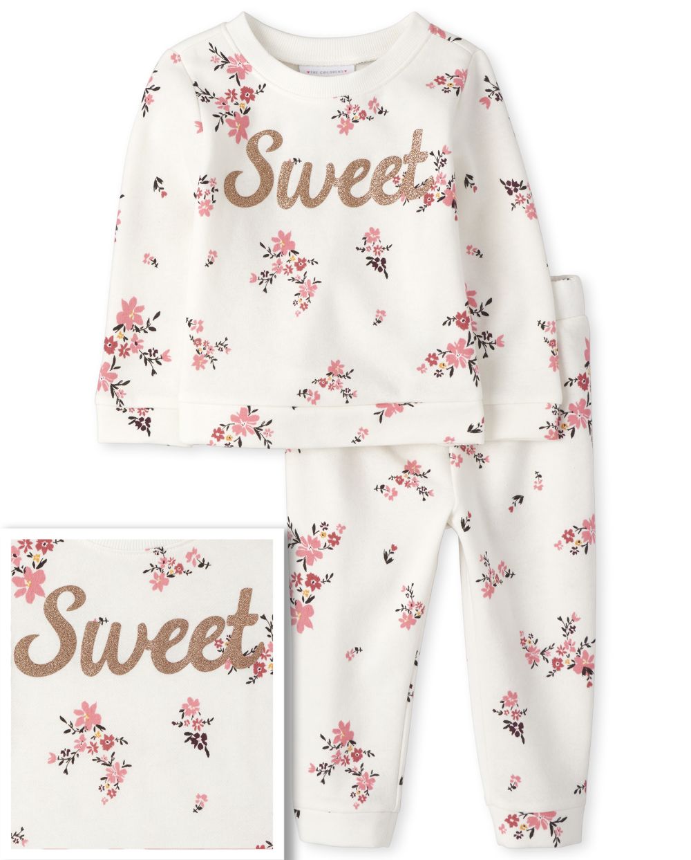 Baby Girls Toddler Floral French Terry Outfit Set - White - The Children's Place