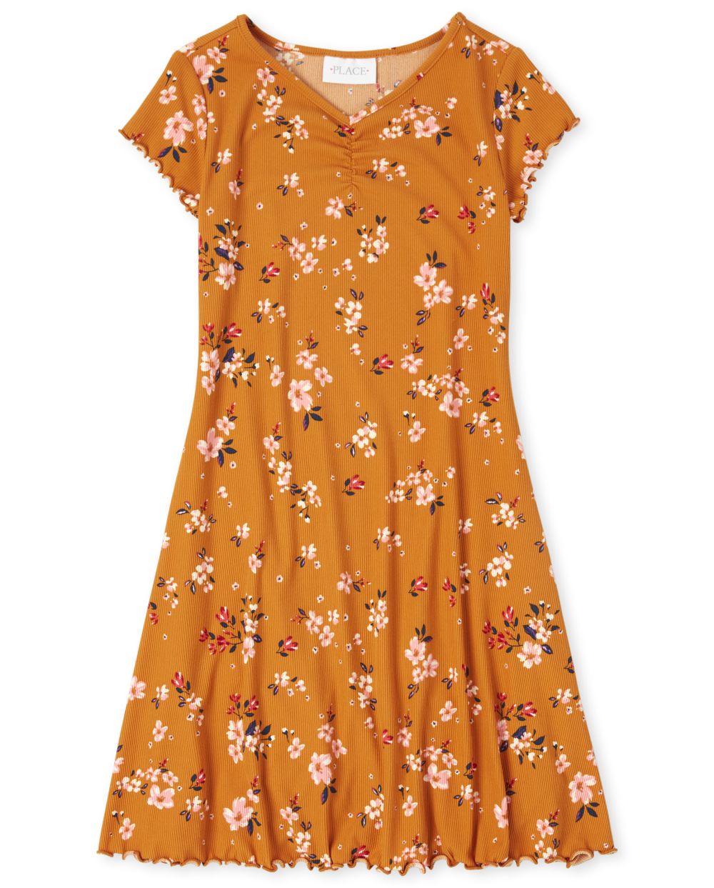 

Girls Floral Rib-Knit Skater Dress - Orange - The Children's Place