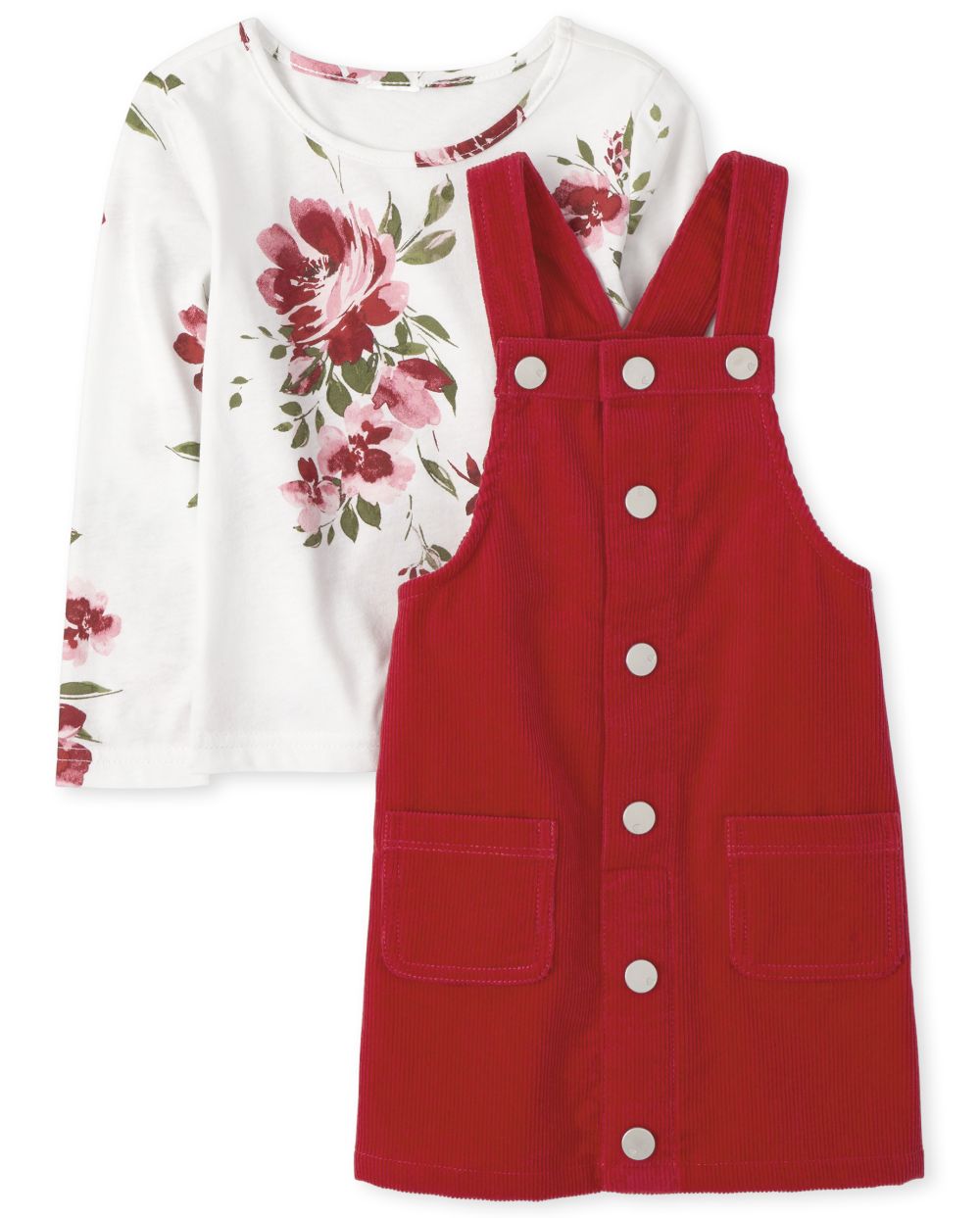 

s Toddler Floral Corduroy Skirtall Outfit Set - Red - The Children's Place