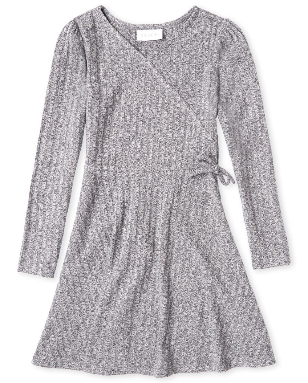 

Girls Lightweight Sweater Knit Faux Wrap Dress - Gray - The Children's Place