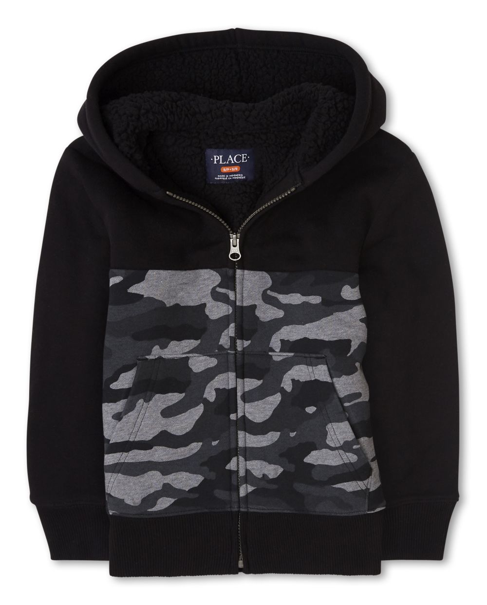 

Boys Boys Camo Sherpa Fleece Zip Up Hoodie - Black - The Children's Place
