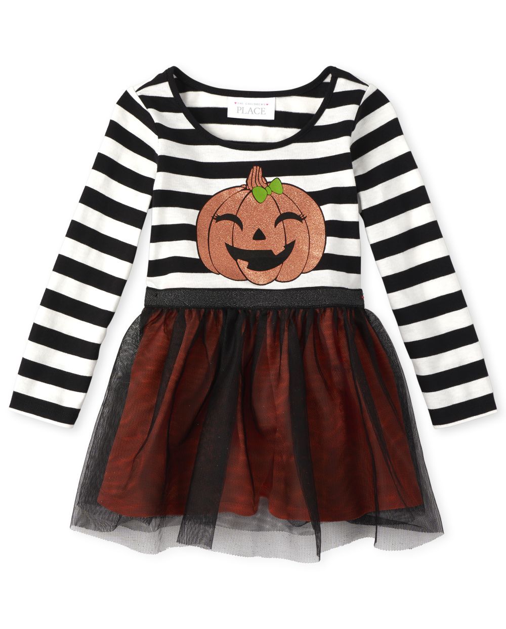 

s Baby And Toddler Halloween Glitter Pumpkin Knit To Woven Dress - Black - The Children's Place