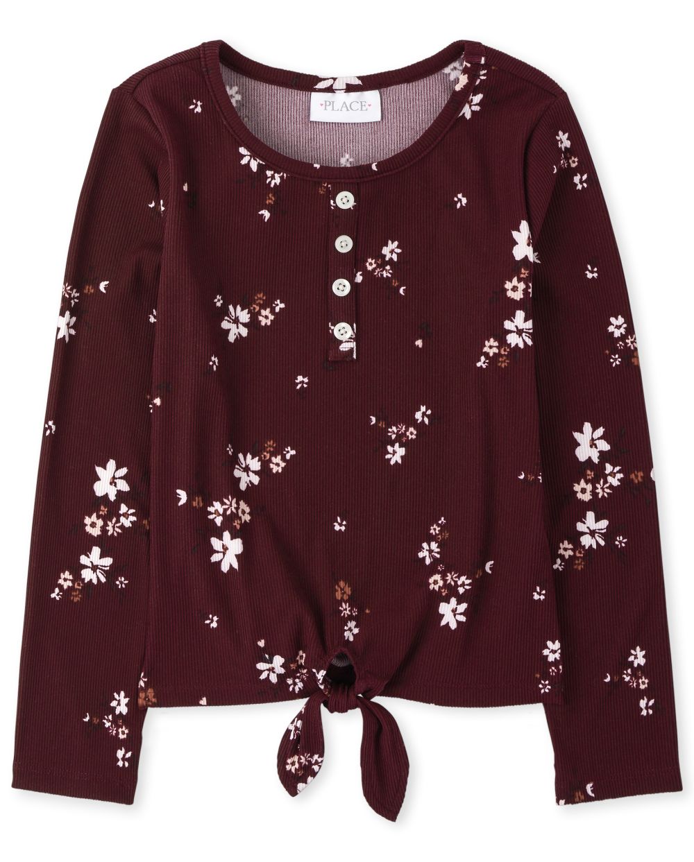

Girls Floral Tie Front Henley Top - Red - The Children's Place