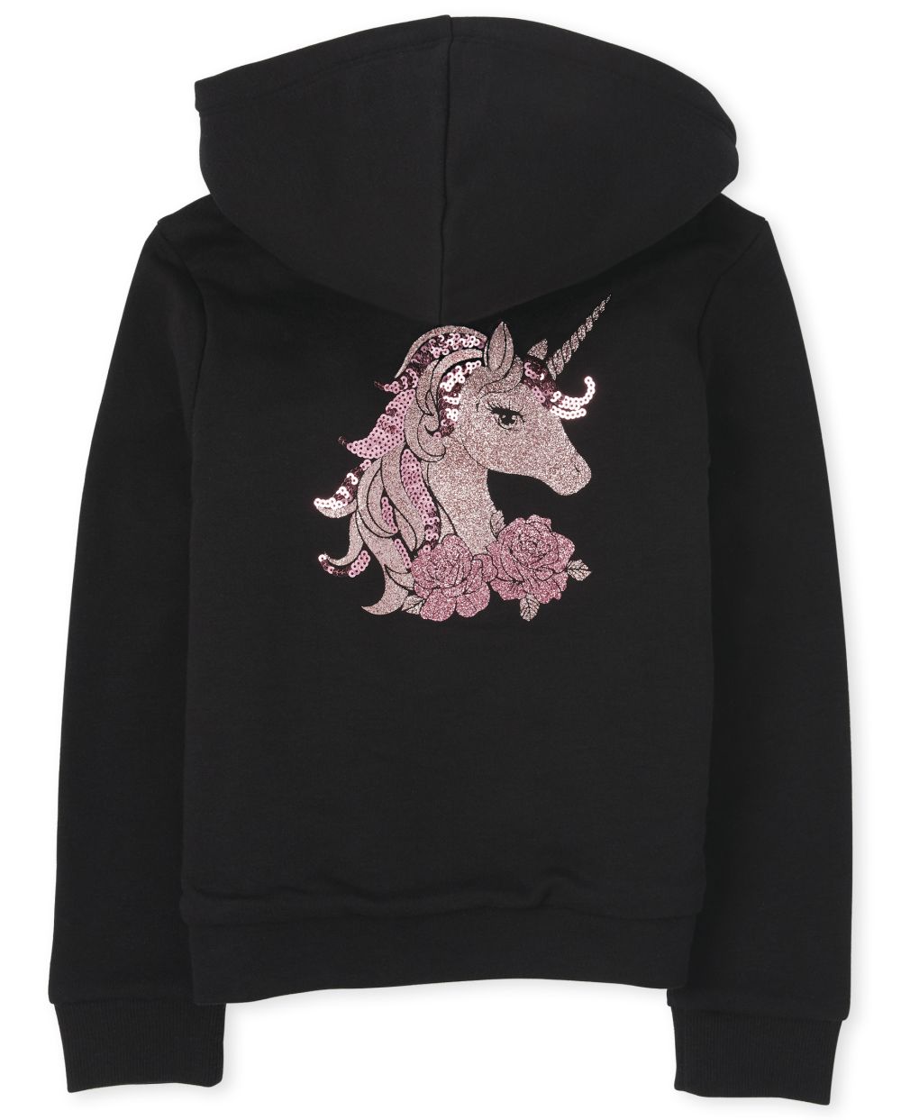 

Girls Glitter Sherpa Zip Up Hoodie - Black - The Children's Place