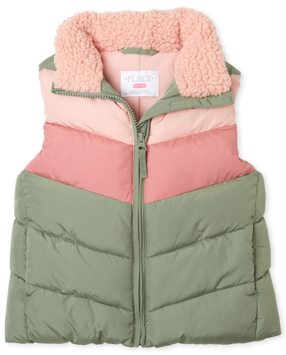 Girls Chevron Puffer Vest - Green - The Children's Place