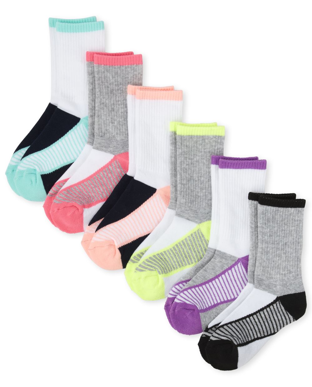 Girls Athletic Crew Socks 6Pack