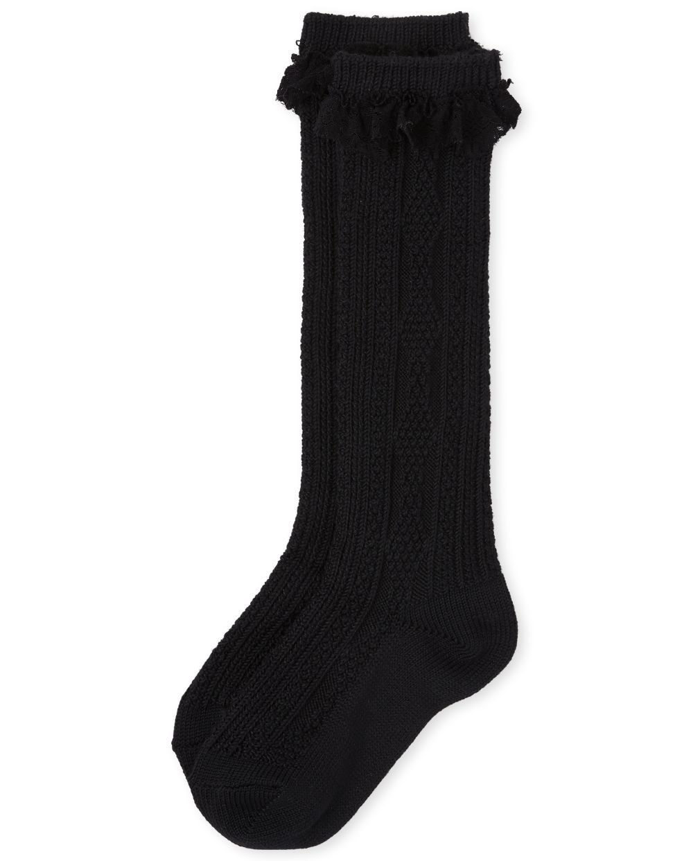 

Girls Lace Ruffle Super Soft Boot Socks - Black - The Children's Place