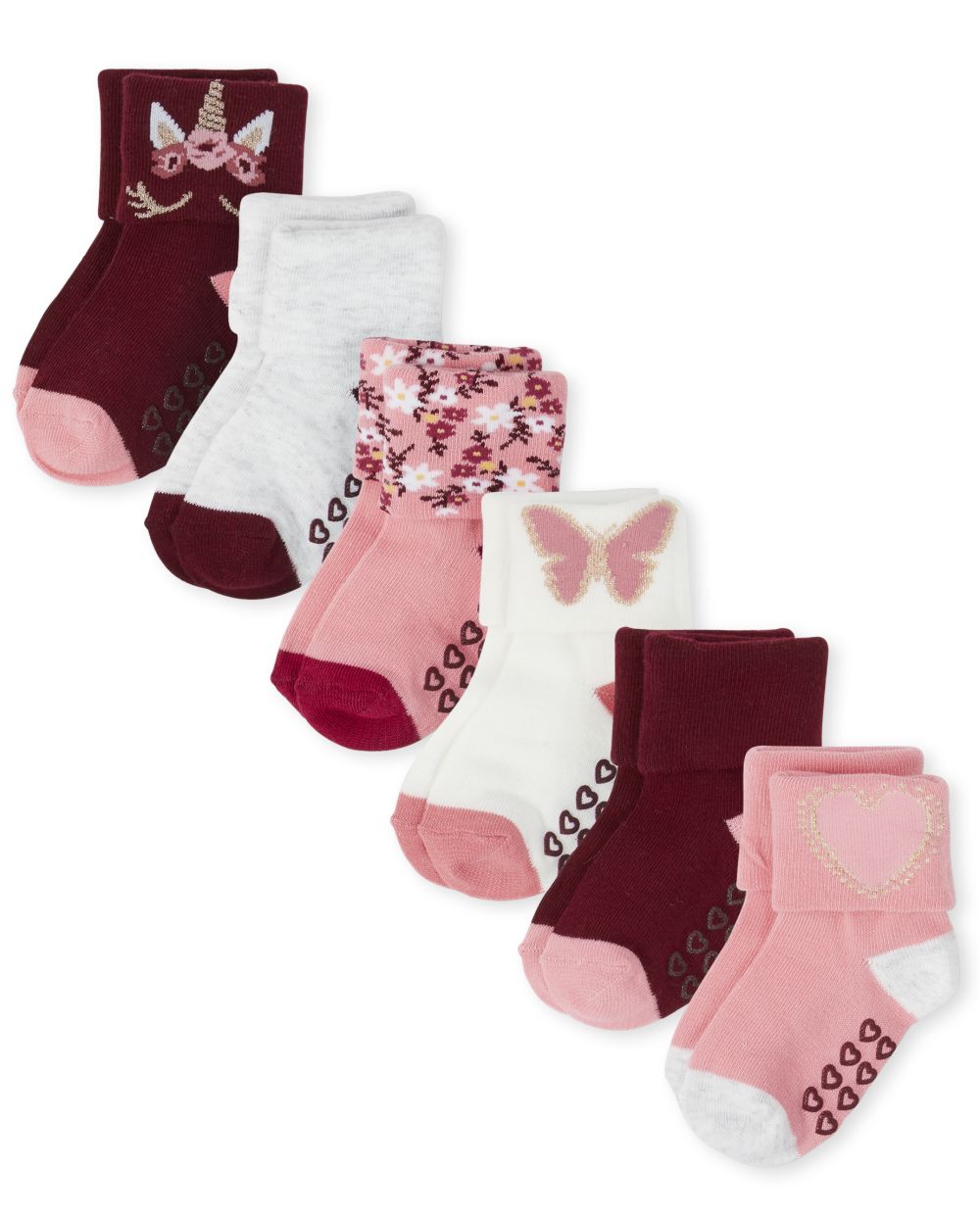 

s Toddler Butterfly Turn Cuff Socks 6-Pack - Multi - The Children's Place