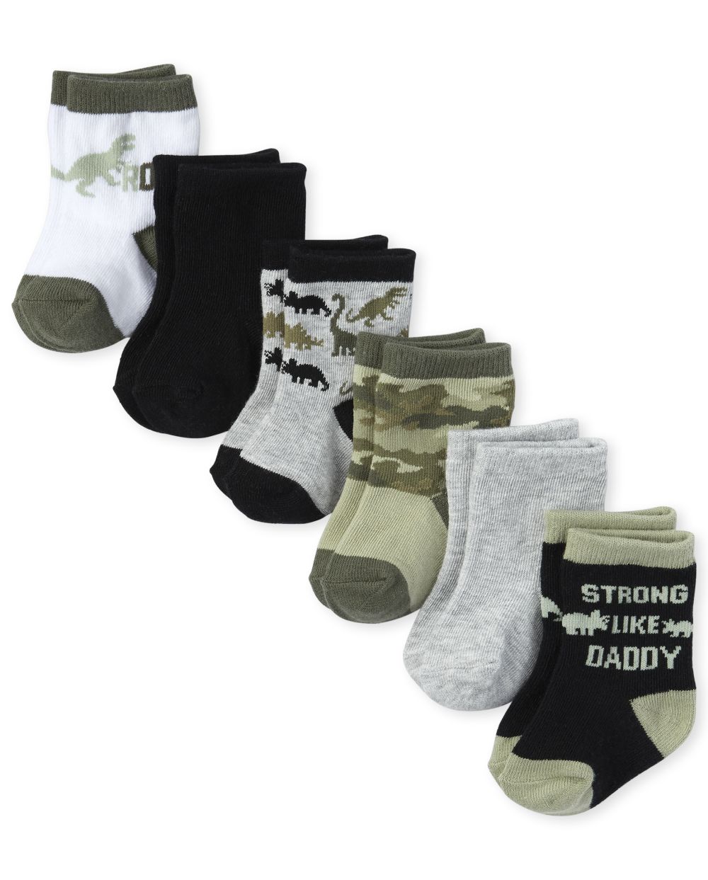 

Newborn Baby Boys Dino Midi Socks 6-Pack - Green - The Children's Place