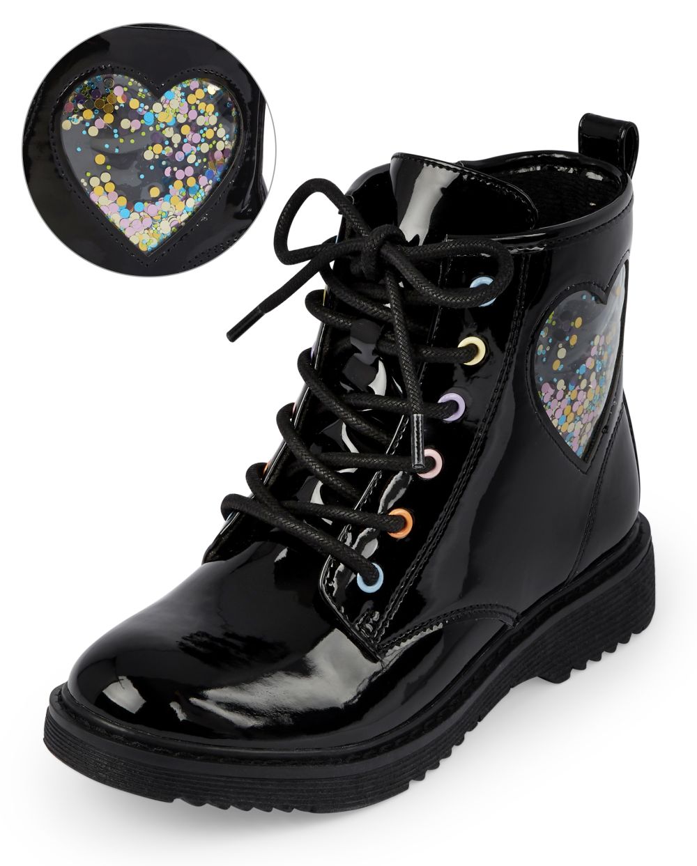 Girls Shakey Heart Lace Up Booties - Black - The Children's Place