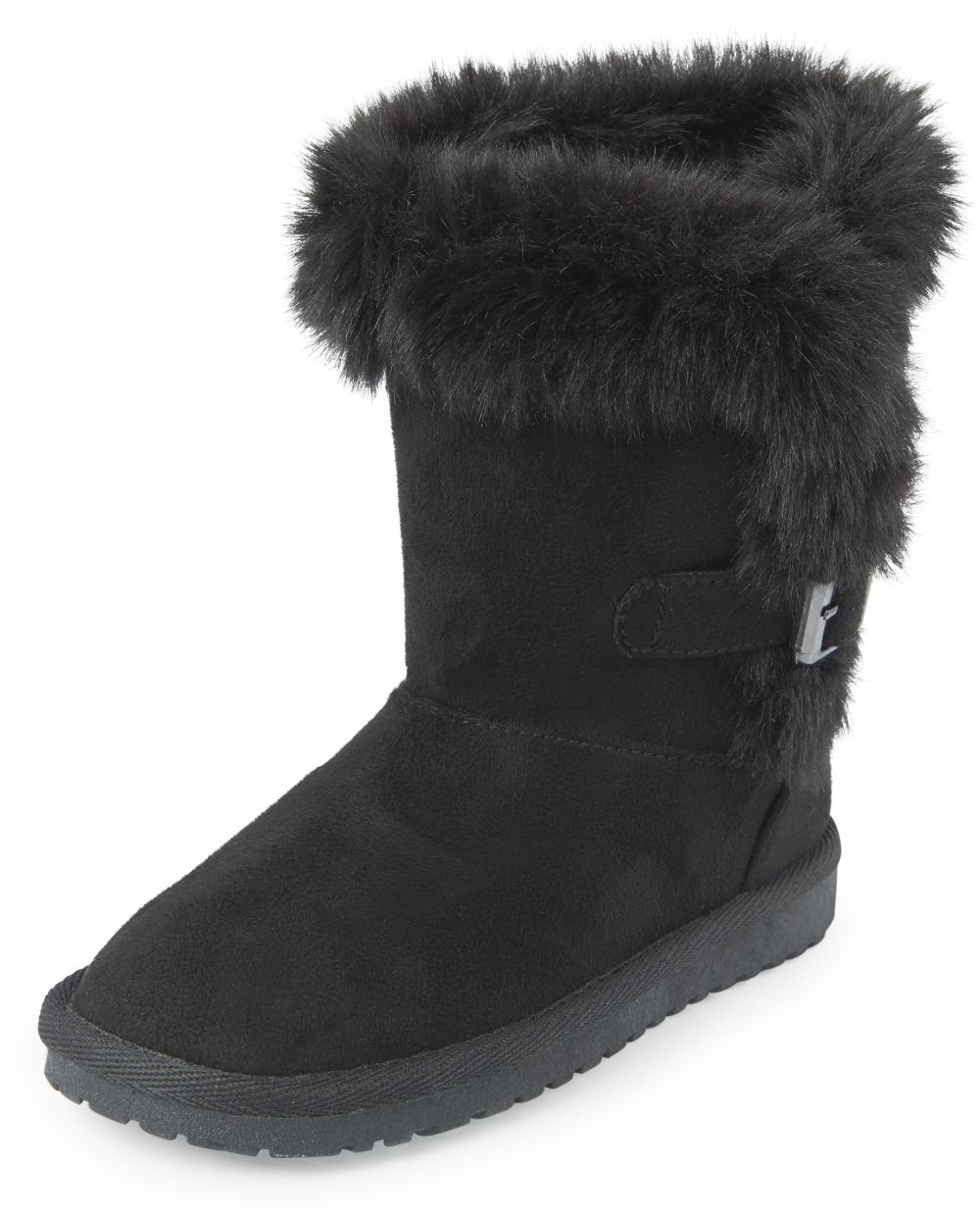 

Girls Buckle Faux Fur Boots - Black - The Children's Place