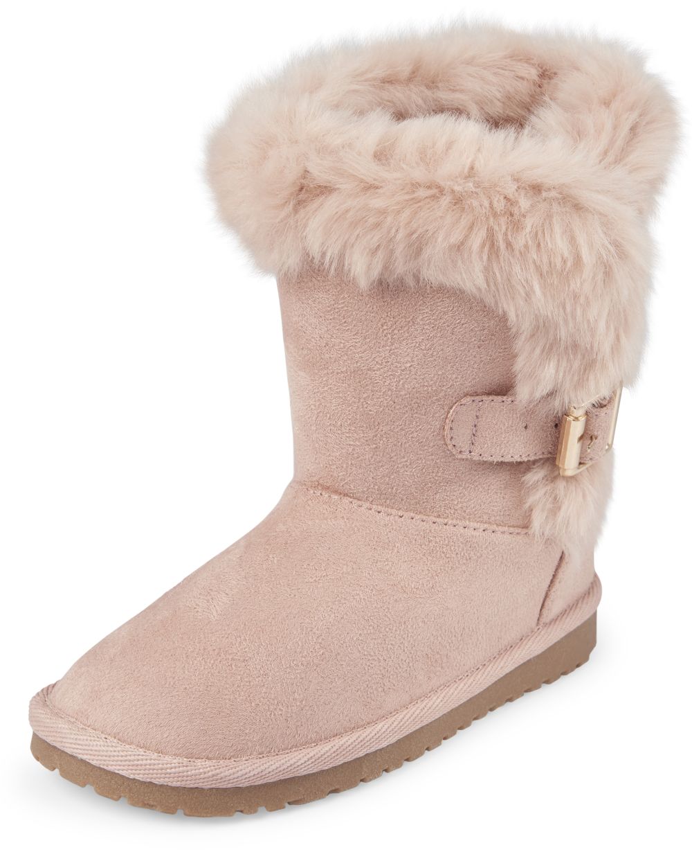 

Girls Buckle Faux Fur Boots - Pink - The Children's Place
