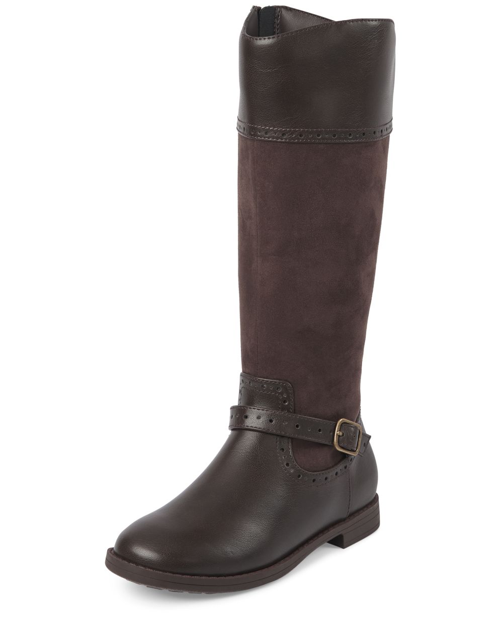 

Girls Buckle Mixed Material Tall Boots - Brown - The Children's Place