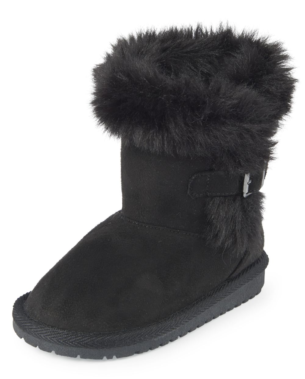 

Baby Girls Toddler Buckle Faux Fur Boots - Black - The Children's Place