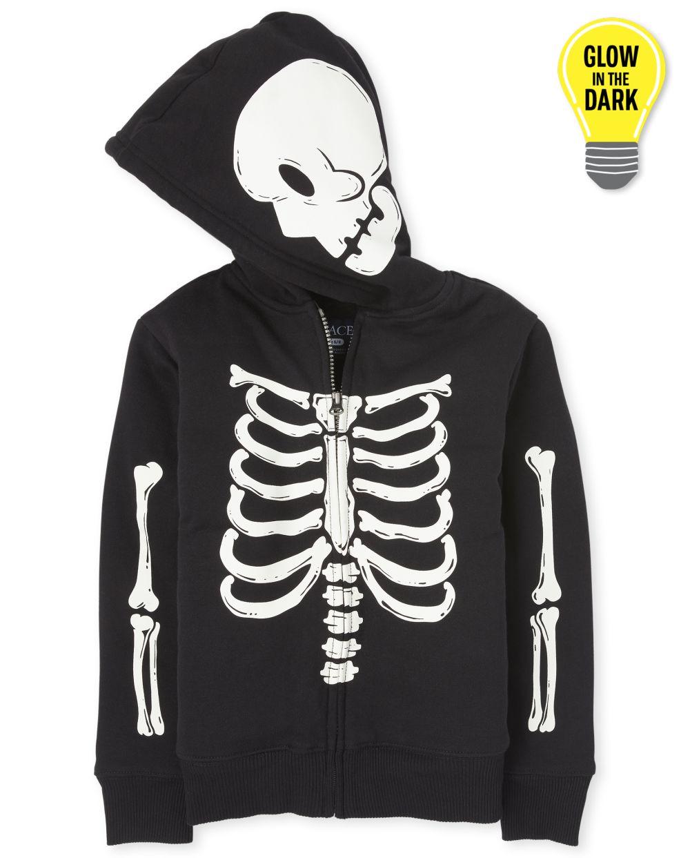 

Boys Unisex Kids Matching Family Halloween Glow Skeleton Sherpa Zip Up Hoodie - Black - The Children's Place