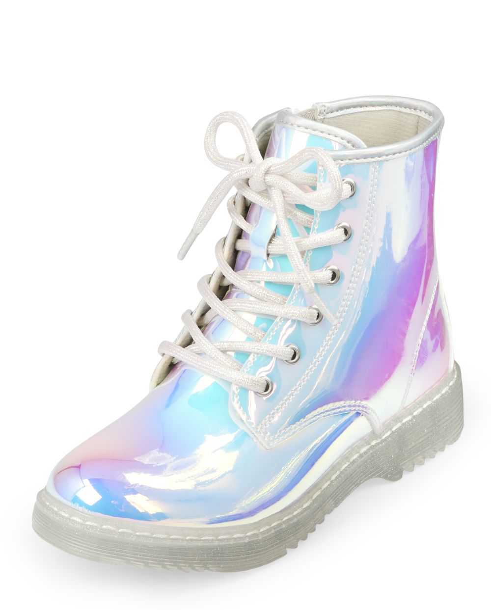 Girls Holographic Lace Up Booties