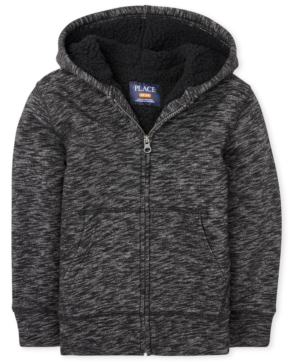 Boys Boys Marled Sherpa Zip Up Hoodie - Black - The Children's Place