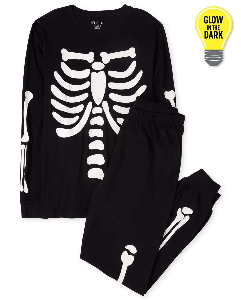 

s Unisex Adult Matching Family Halloween Glow Candy Skeleton Cotton Pajamas - Black - The Children's Place
