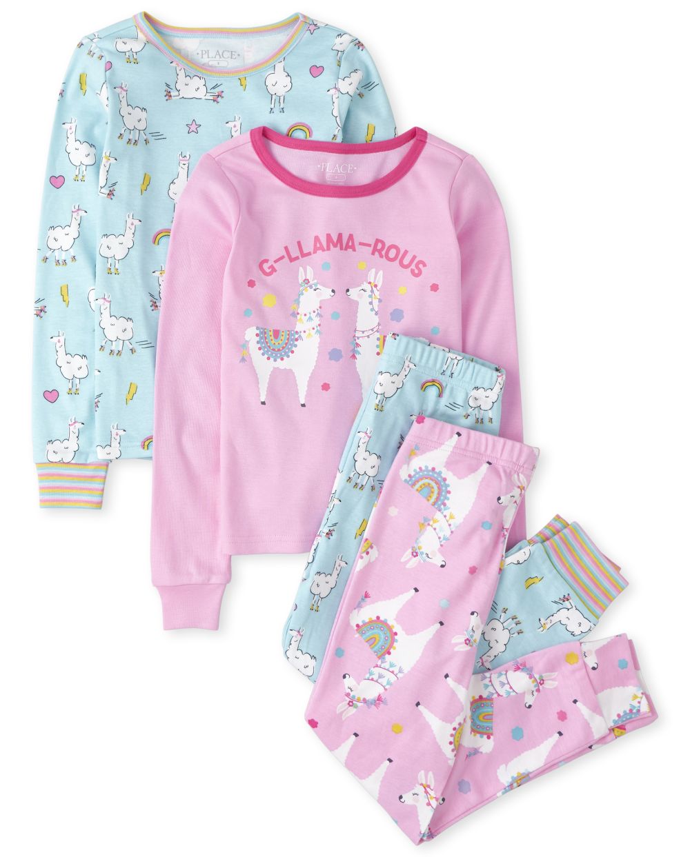

s Llama Snug Fit Cotton 4-Piece Pajamas - Pink - The Children's Place