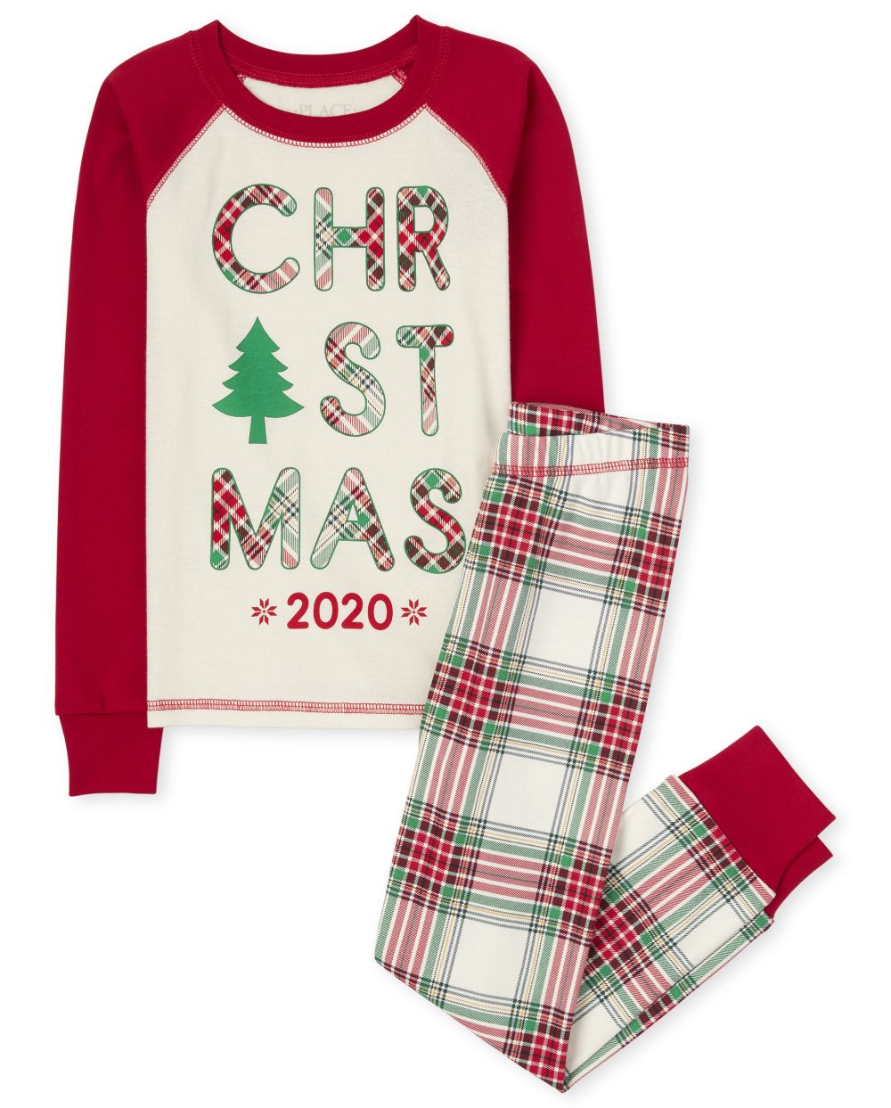 

s Unisex Kids Matching Family Christmas Tartan Snug Fit Cotton Pajamas - White - The Children's Place