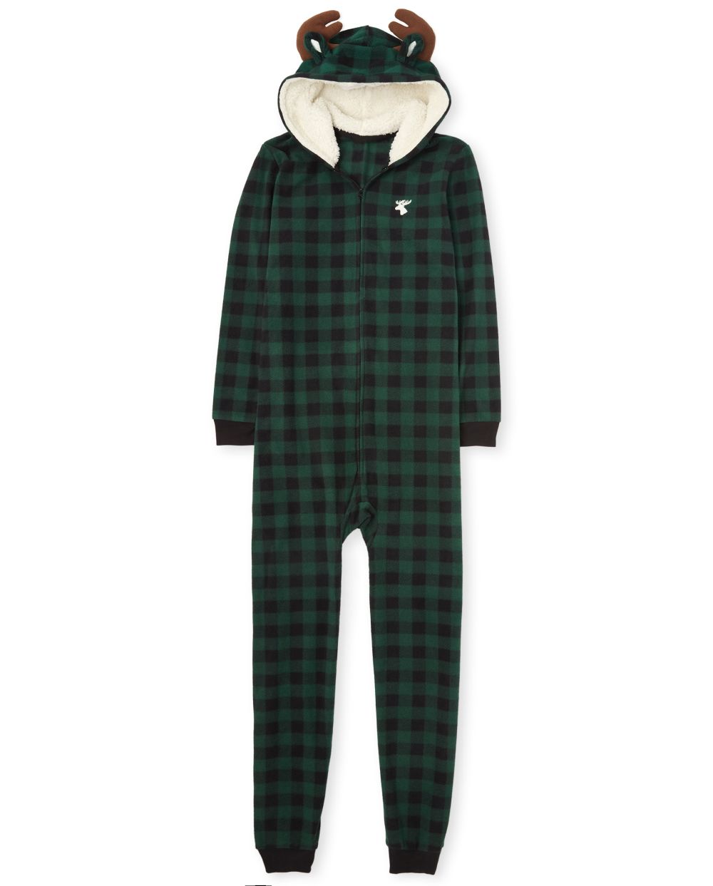 

s Unisex Adult Matching Family Moose Buffalo Plaid Fleece One Piece Pajamas - Green - The Children's Place