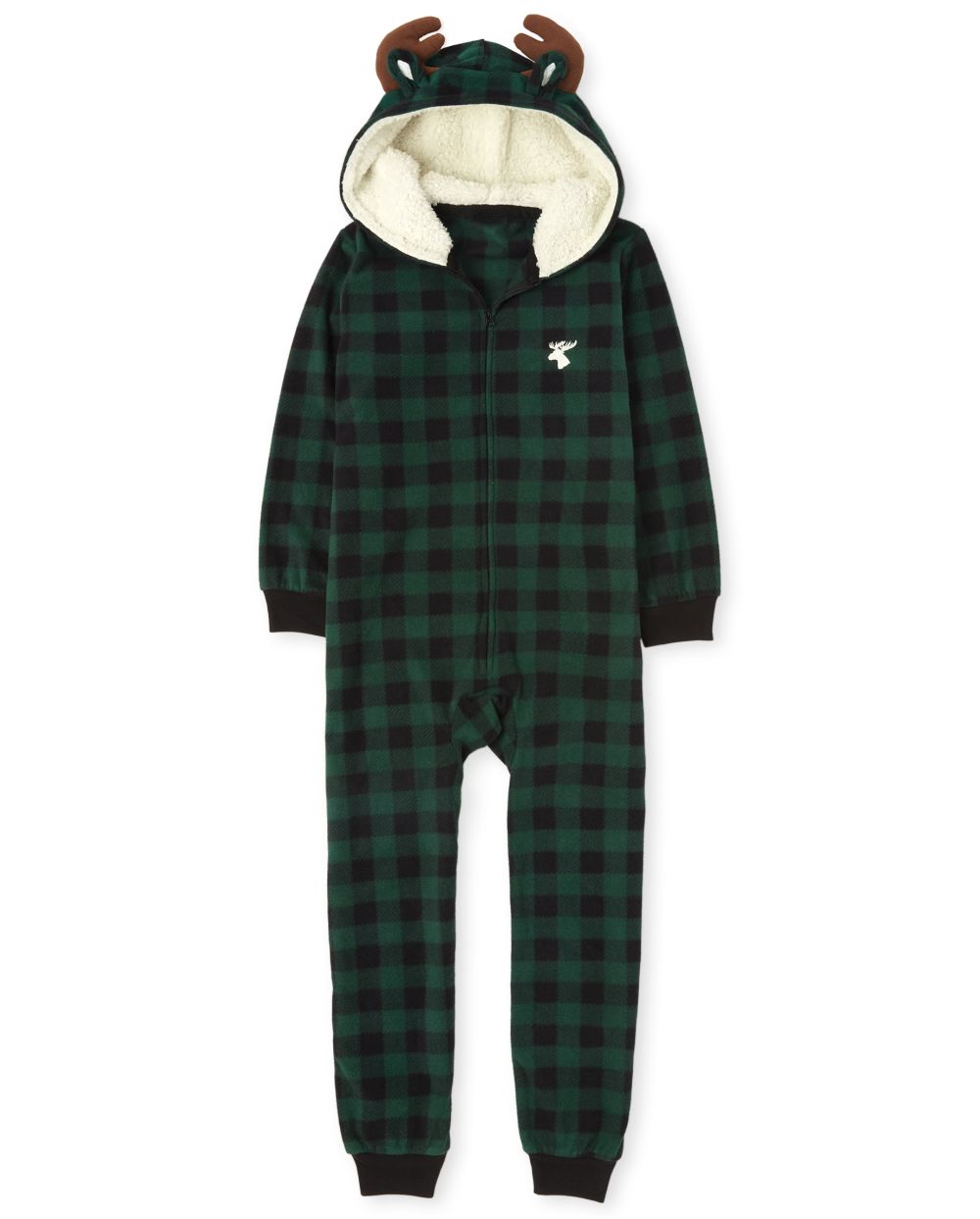 

s Unisex Kids Matching Family Moose Buffalo Plaid Fleece One Piece Pajamas - Green - The Children's Place