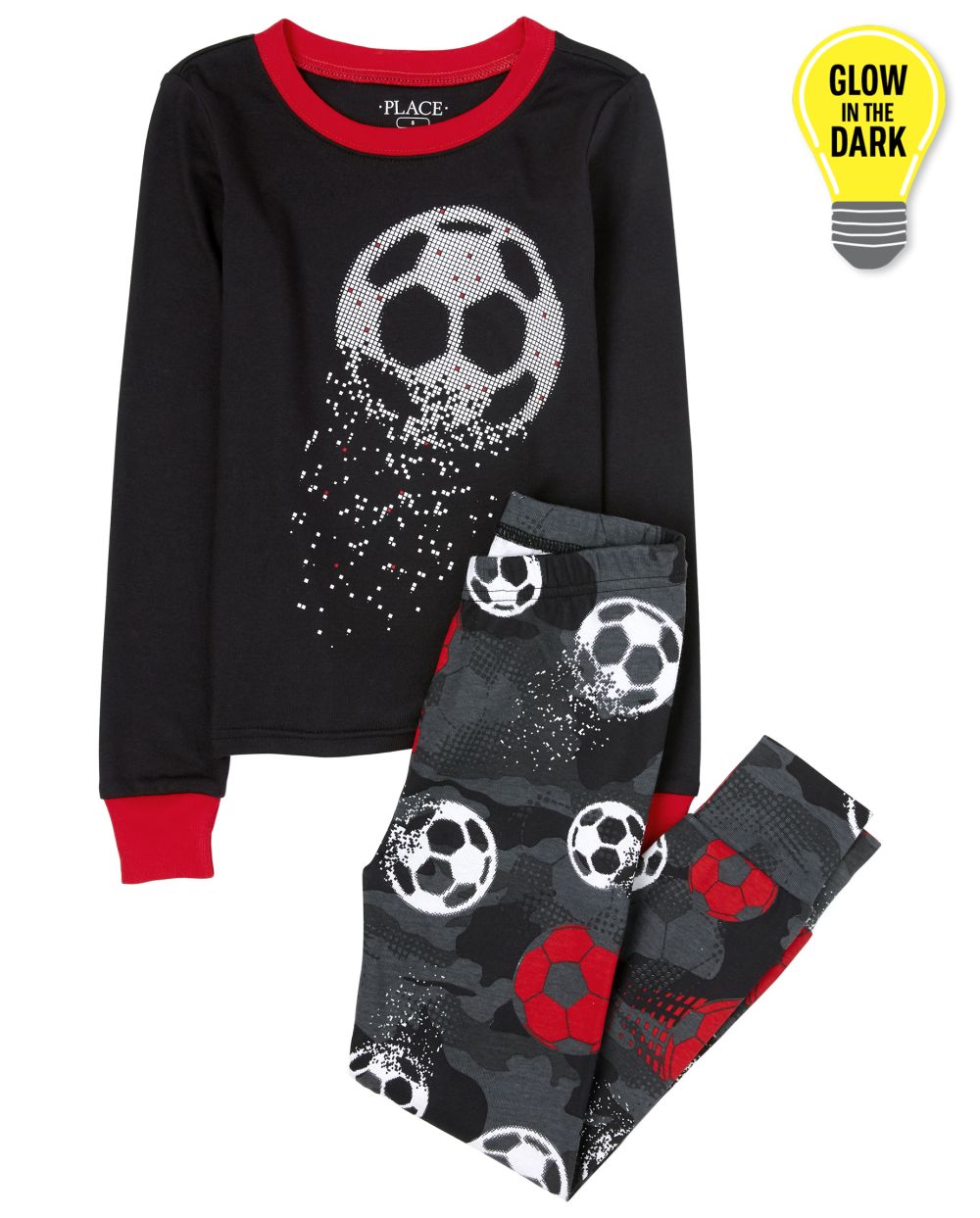

s Boys Glow Soccer Snug Fit Cotton Pajamas - Black - The Children's Place