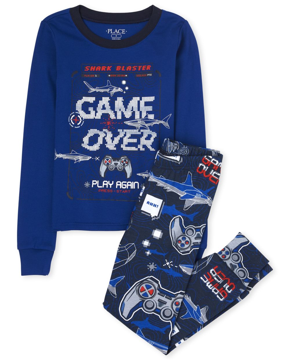

s Boys Shark Video Game Snug Fit Cotton Pajamas - Blue - The Children's Place