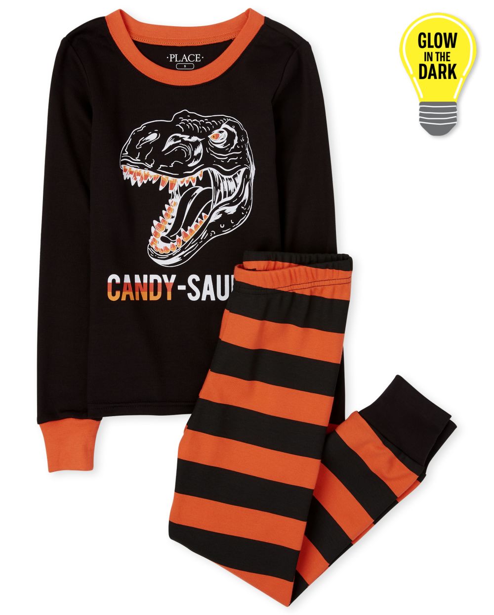 s Unisex Kids Matching Family Halloween Glow Candy-Saurus Snug Fit Cotton Pajamas - Black - The Children's Place