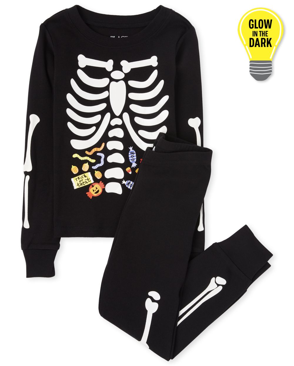 

s Unisex Kids Matching Family Halloween Glow Candy Skeleton Snug Fit Cotton Pajamas - Black - The Children's Place