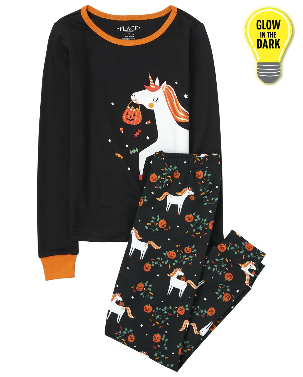 

s Halloween Glow Unicorn Snug Fit Cotton Pajamas - Black - The Children's Place