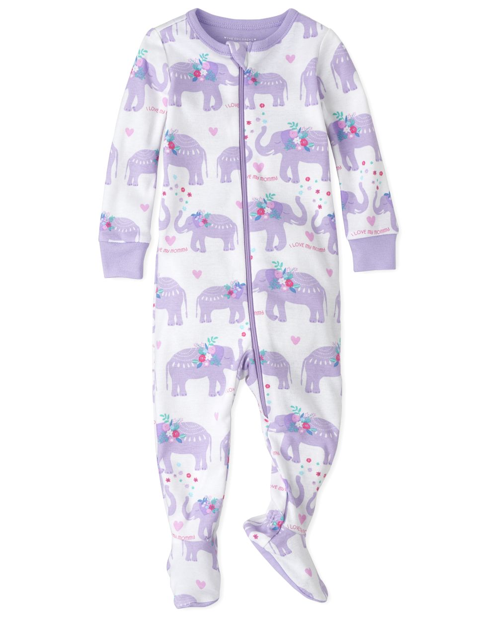 Baby And Toddler Girls Long Sleeve Elephant Snug Fit Cotton Footed One