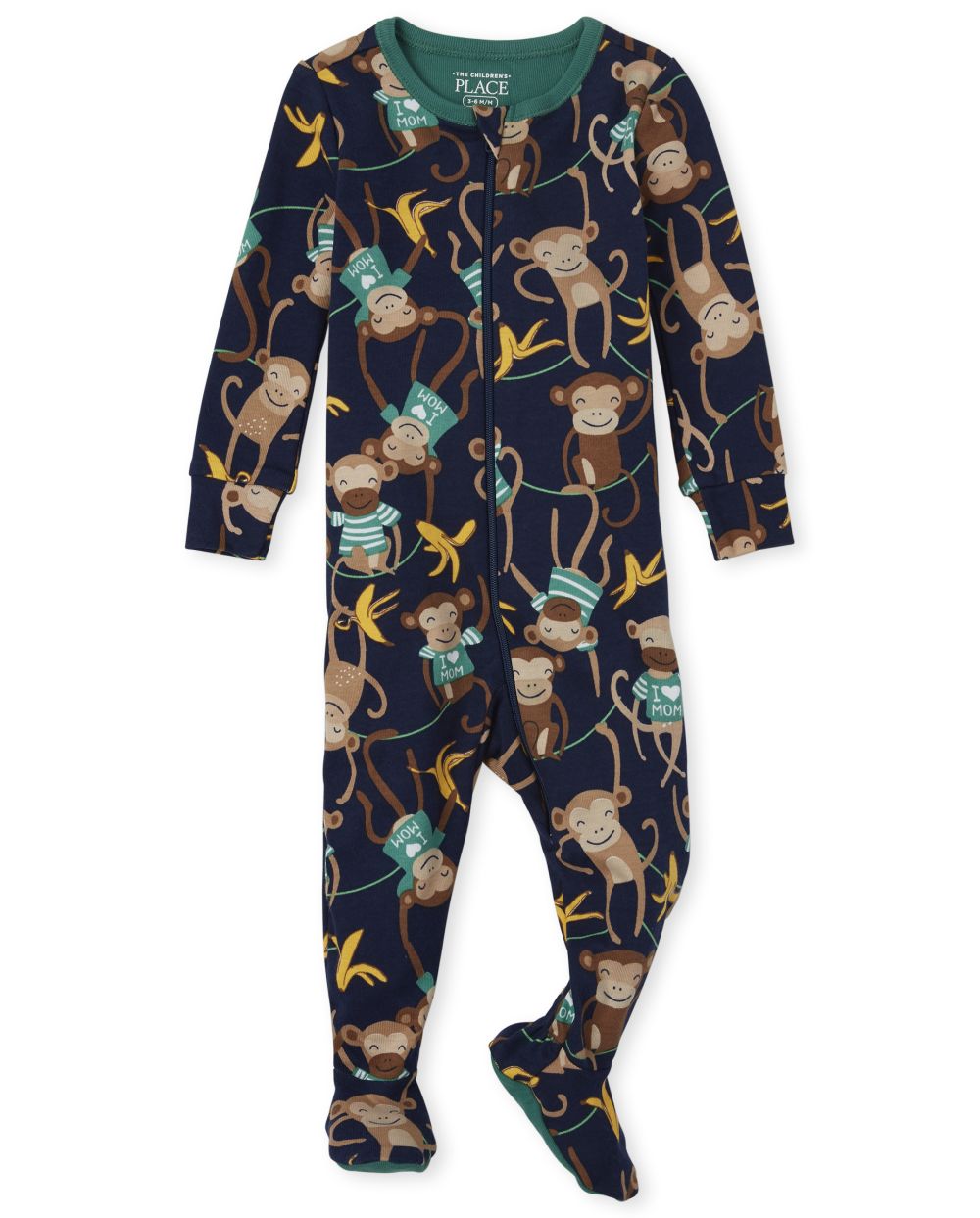 

s Baby And Toddler Boys Monkey Snug Fit Cotton One Piece Pajamas - Blue - The Children's Place
