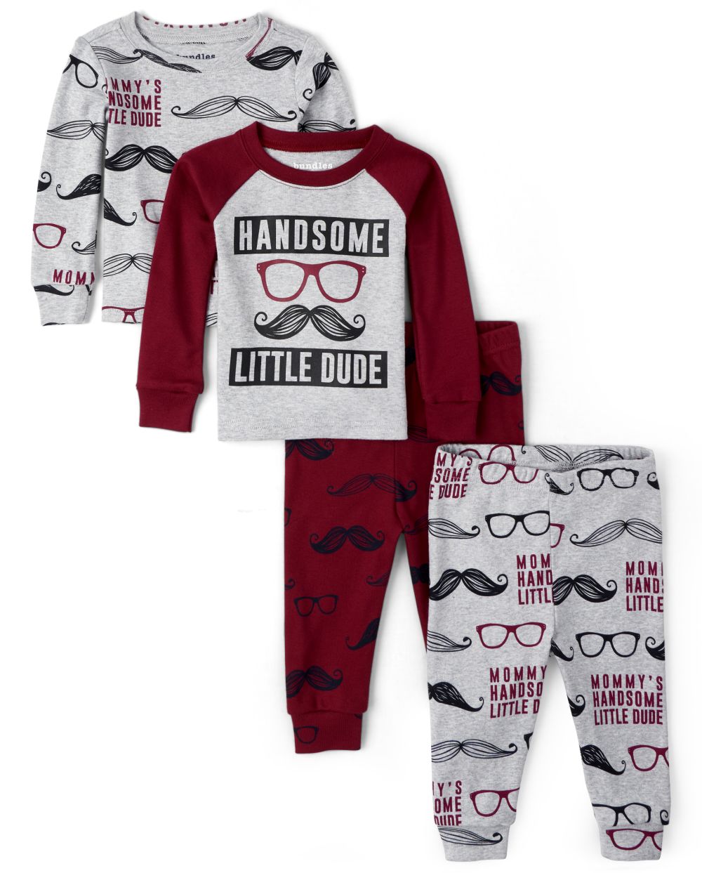 

s Baby And Toddler Boys Mustache Snug Fit Cotton 4-Piece Pajamas - Gray - The Children's Place