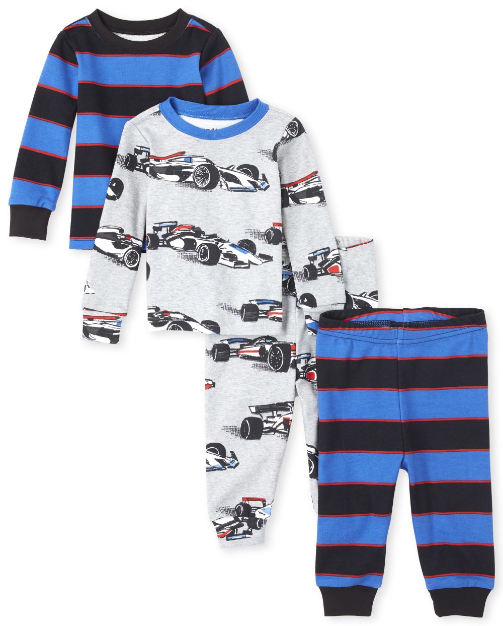 

s Baby And Toddler Boys Race Car Snug Fit Cotton 4-Piece Pajamas - Gray - The Children's Place