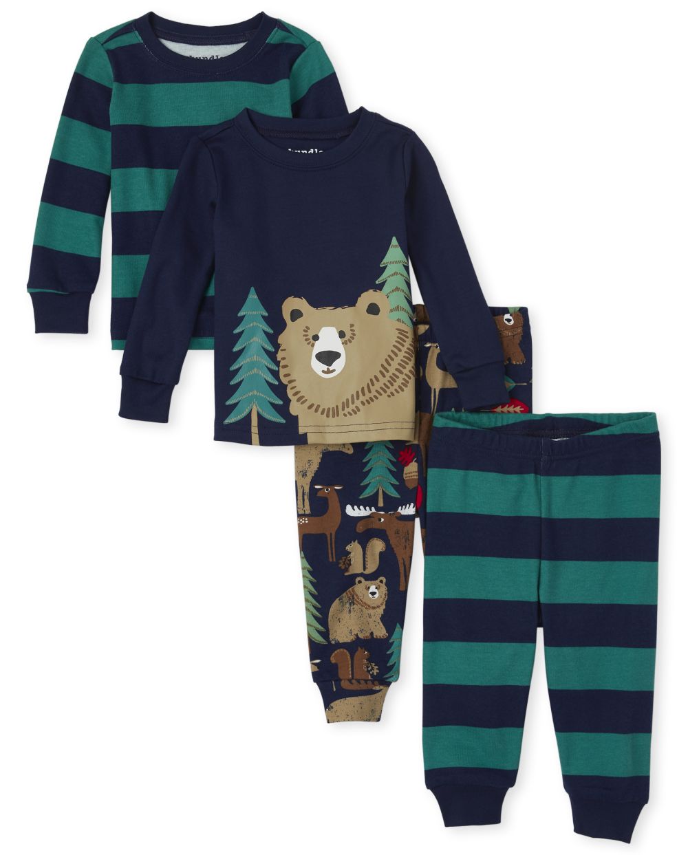

s Baby And Toddler Boys Forest Snug Fit Cotton 4-Piece Pajamas - Blue - The Children's Place