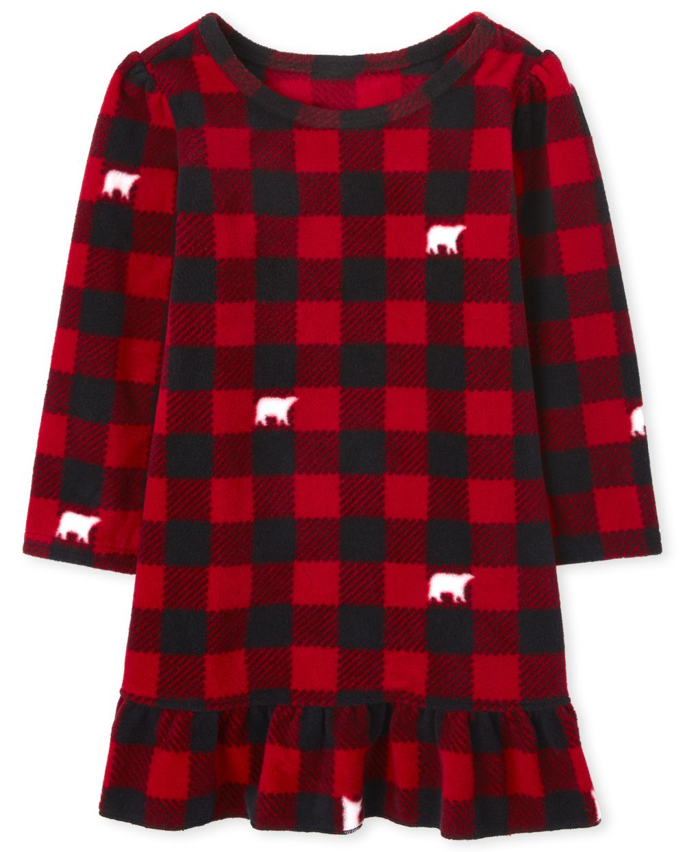 

s Toddler Matching Family Bear Buffalo Plaid Fleece Nightgown - Red - The Children's Place