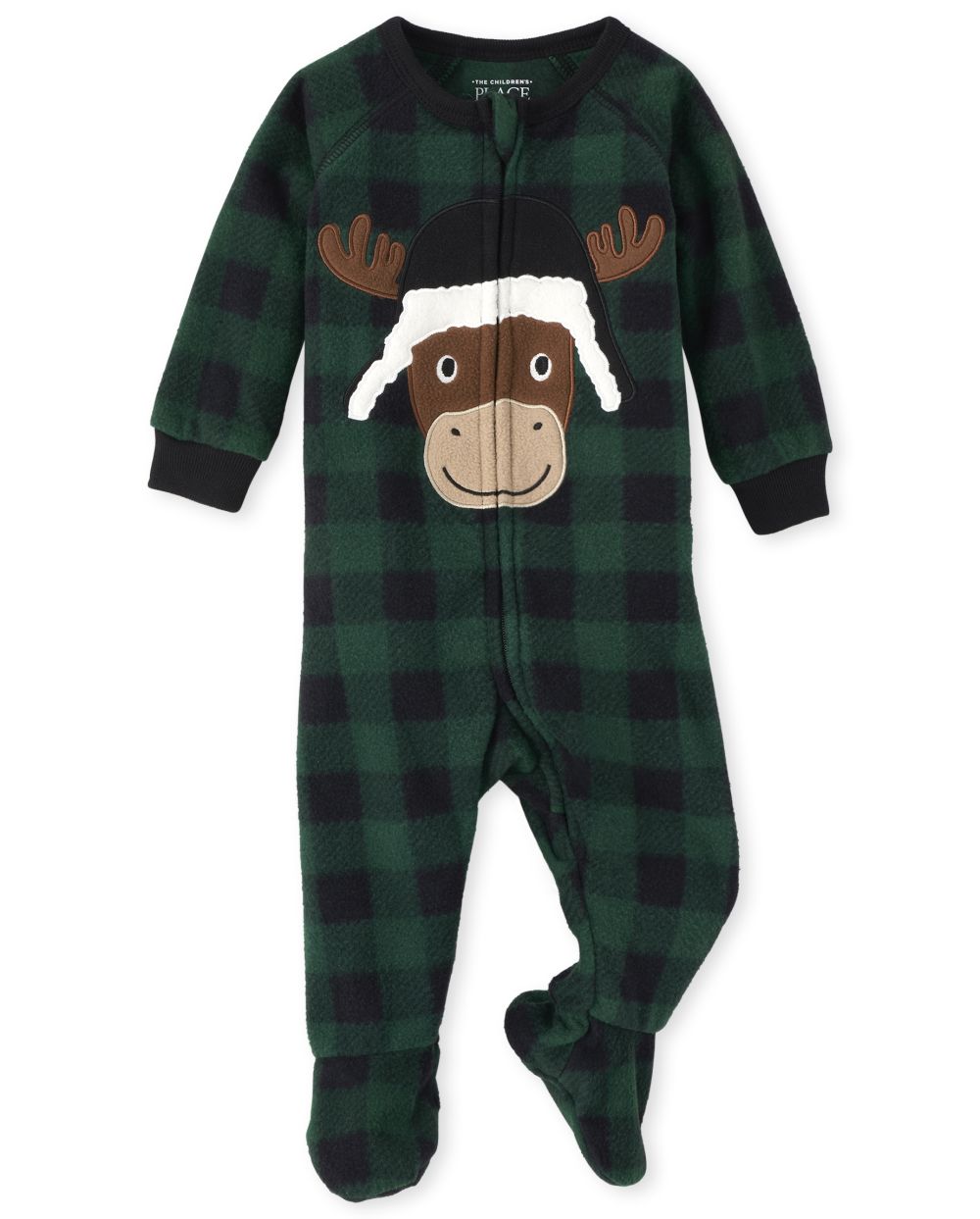 

s Unisex Baby And Toddler Matching Family Moose Buffalo Plaid Fleece One Piece Pajamas - Green - The Children's Place