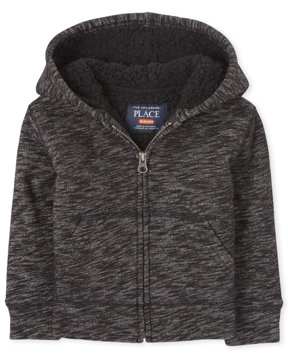 

s Toddler Boys Marled Sherpa Zip Up Hoodie - Black - The Children's Place
