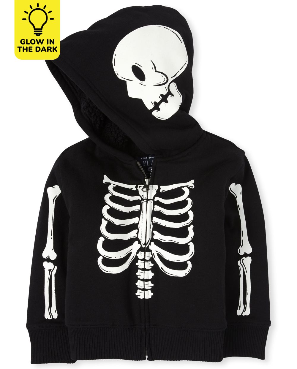 

s Unisex Baby And Toddler Matching Family Halloween Glow Skeleton Sherpa Zip Up Hoodie - Black - The Children's Place