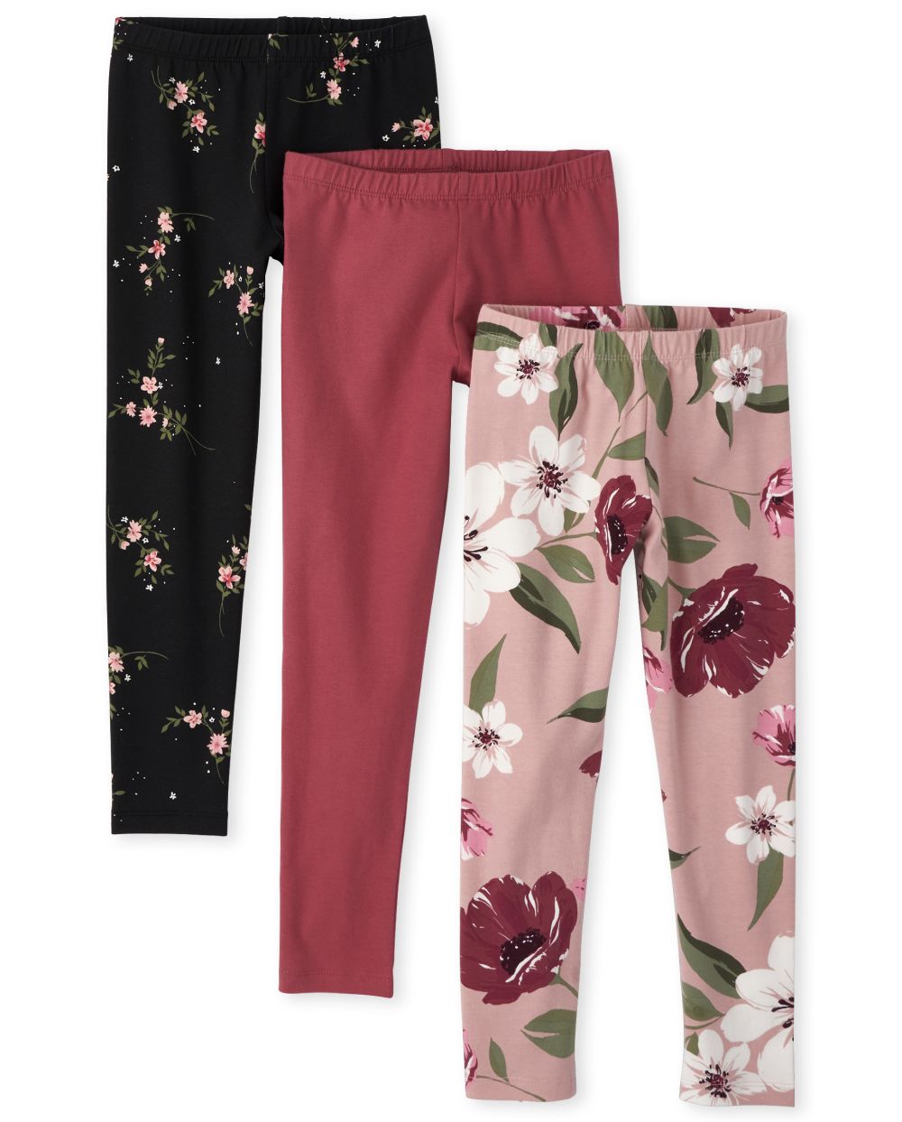 

Girls Floral Leggings 3-Pack - Black - The Children's Place