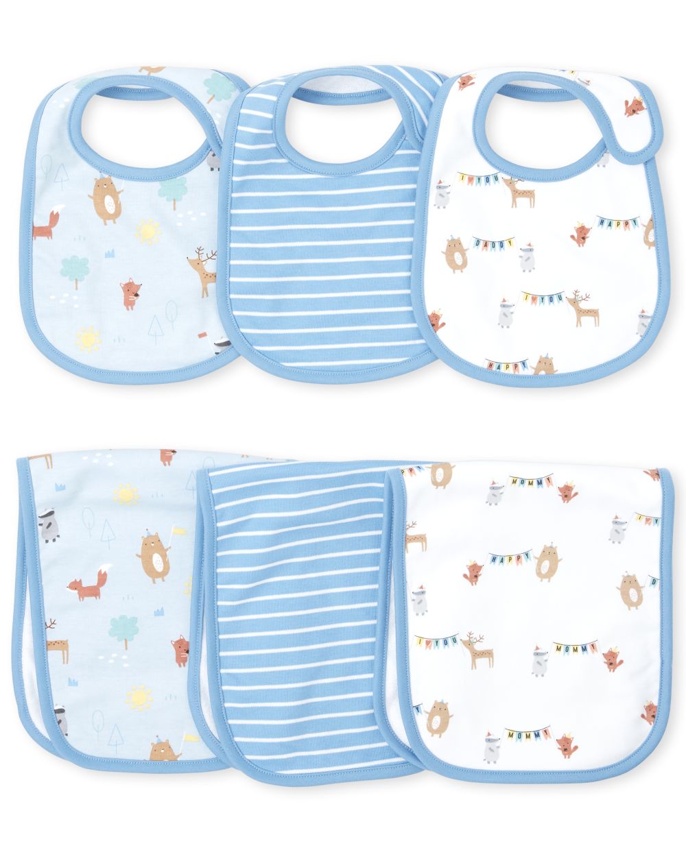 

Newborn Baby Boys Happy Bear Bib And Burp Cloth 6-Piece Set - Blue - The Children's Place