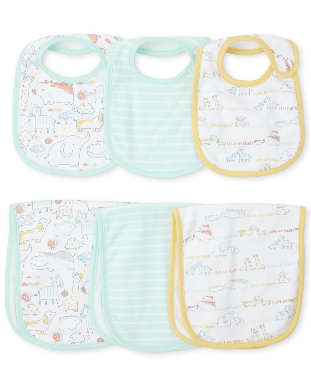 

Newborn Unisex Baby Doodle Animals Bib And Burp Cloth 6-Piece Set - Green - The Children's Place