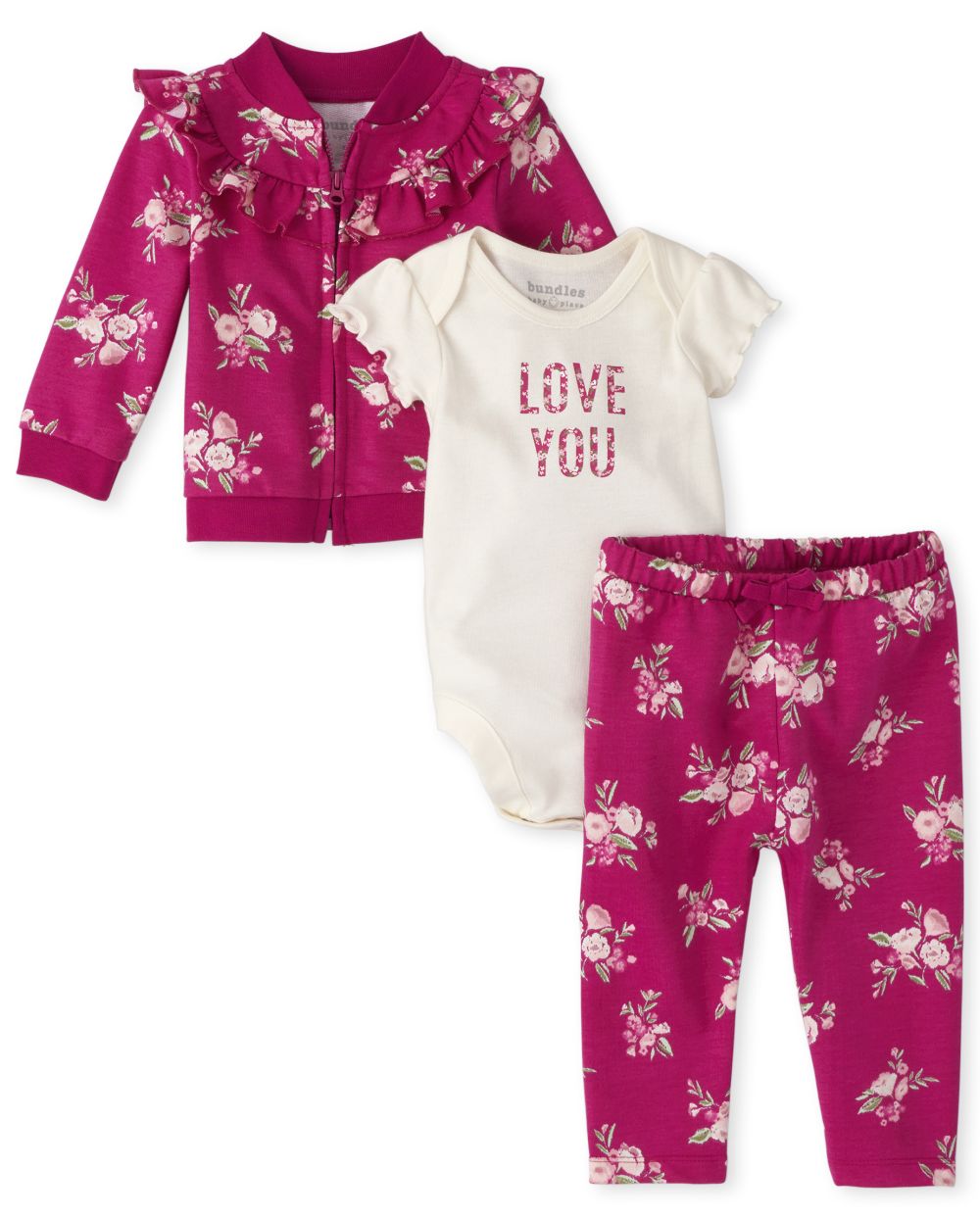 

Newborn Baby Floral 3-Piece Playwear Set - Pink - The Children's Place